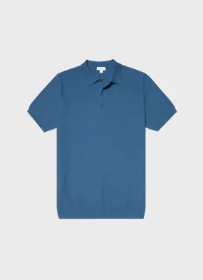 Men's Knit Polo Shirt in Lake Blue