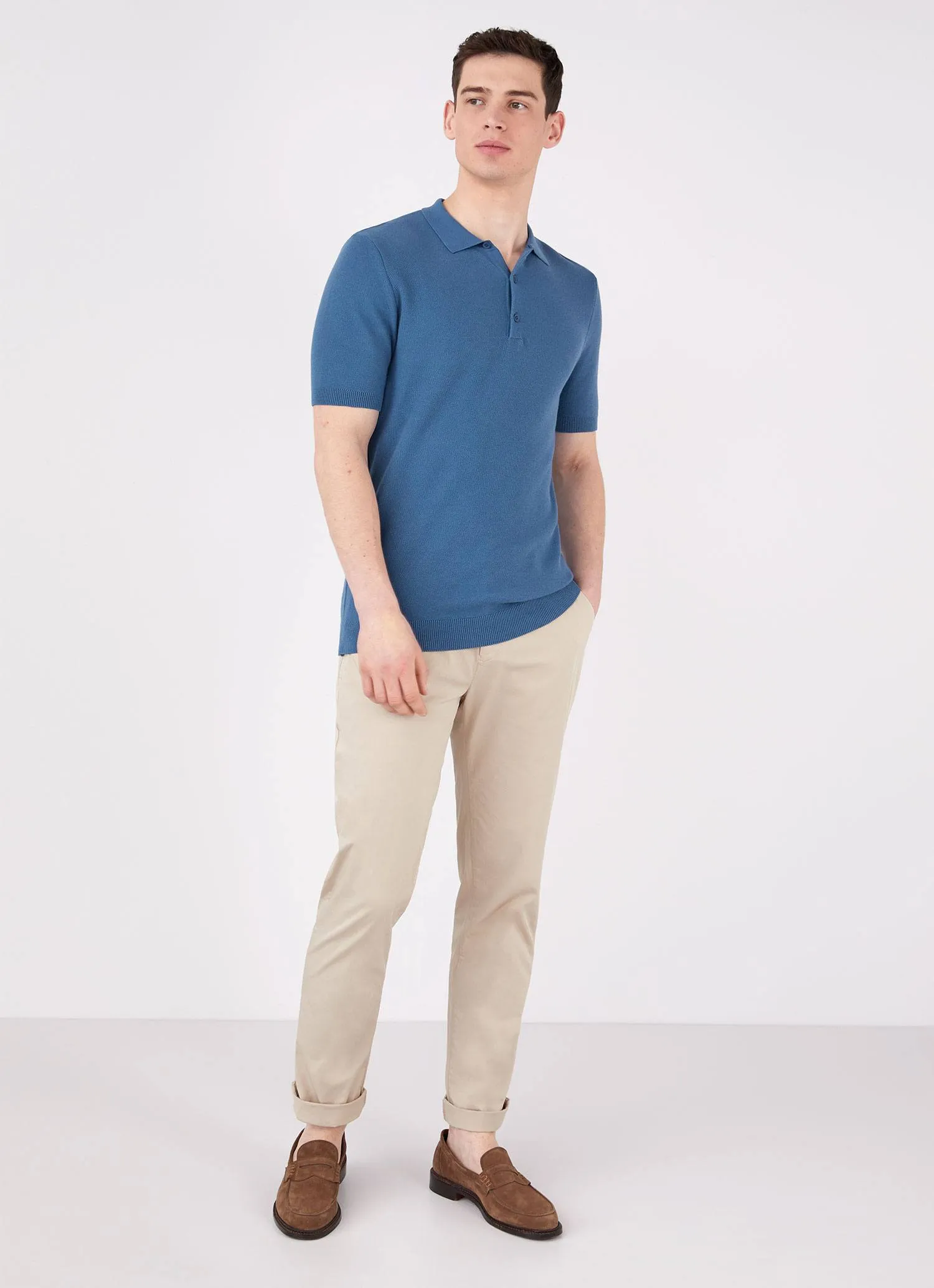 Men's Knit Polo Shirt in Lake Blue