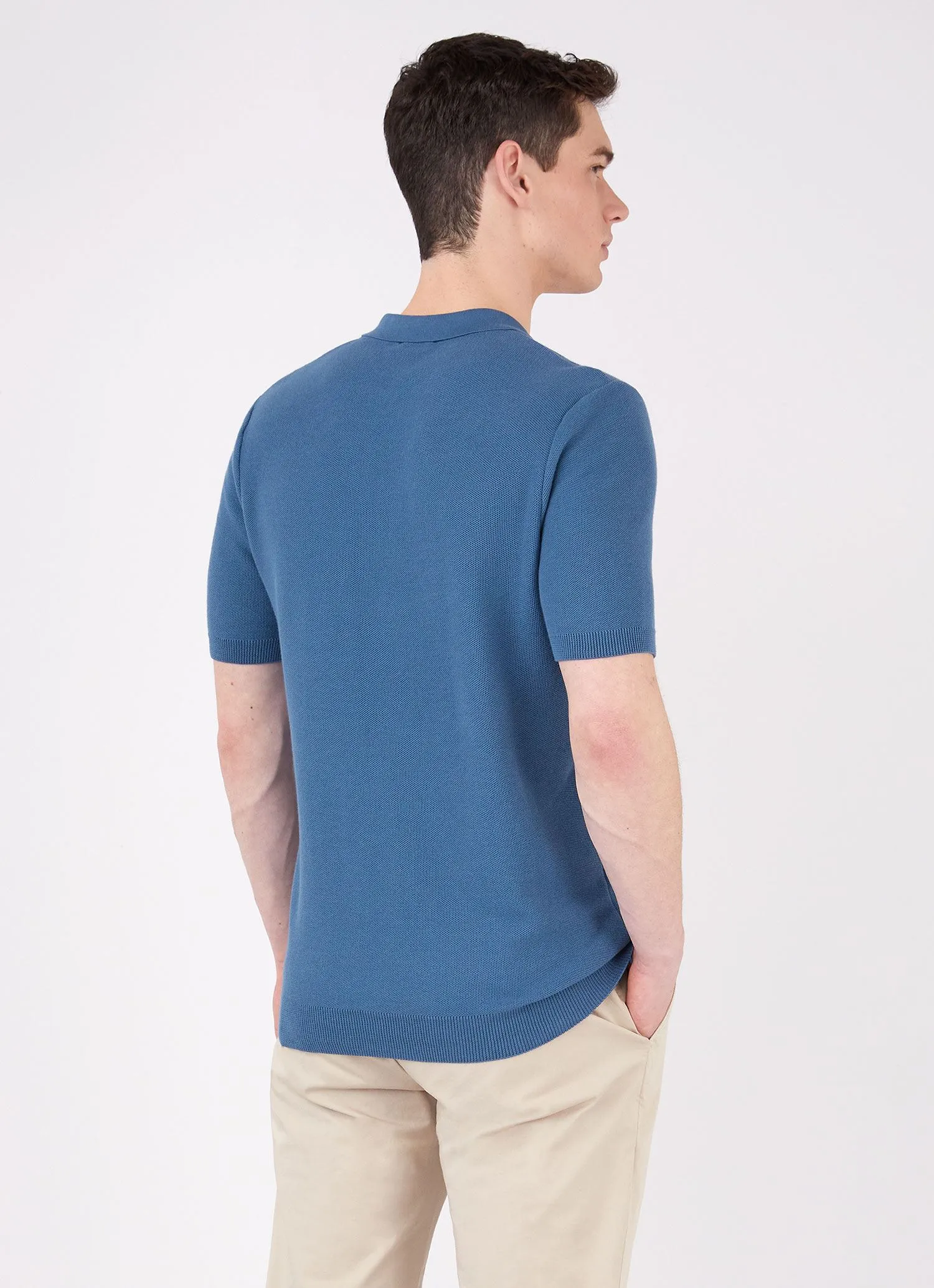 Men's Knit Polo Shirt in Lake Blue