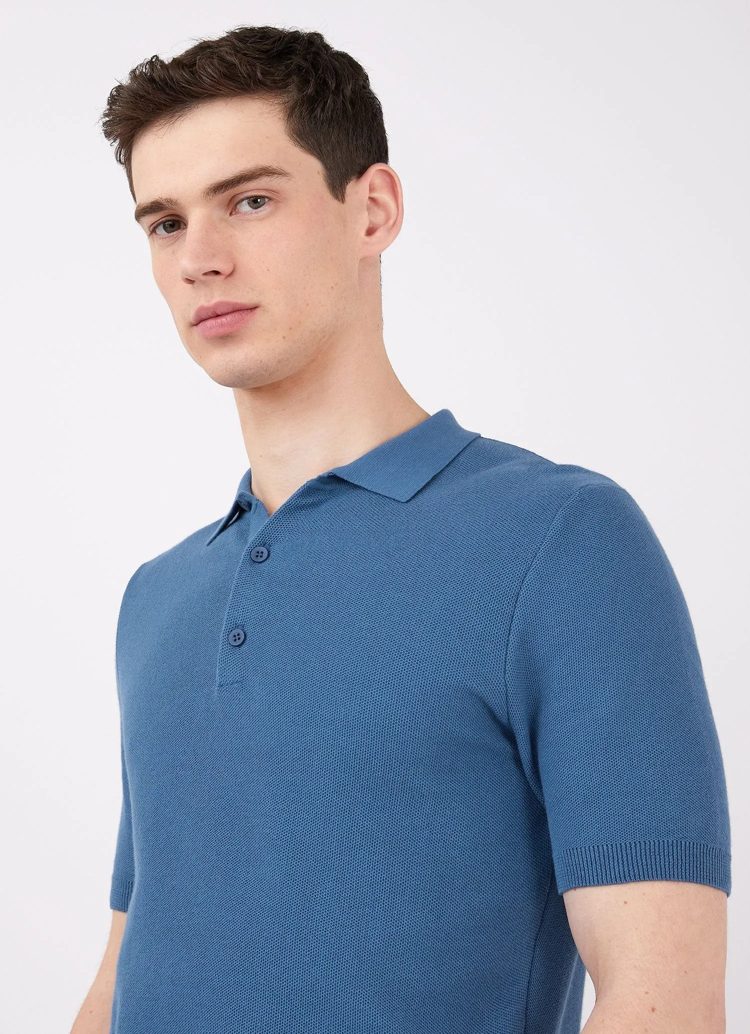 Men's Knit Polo Shirt in Lake Blue