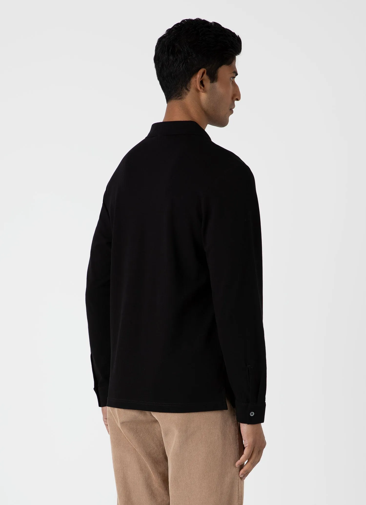 Men's Long Sleeve Piqué Polo Shirt in Black