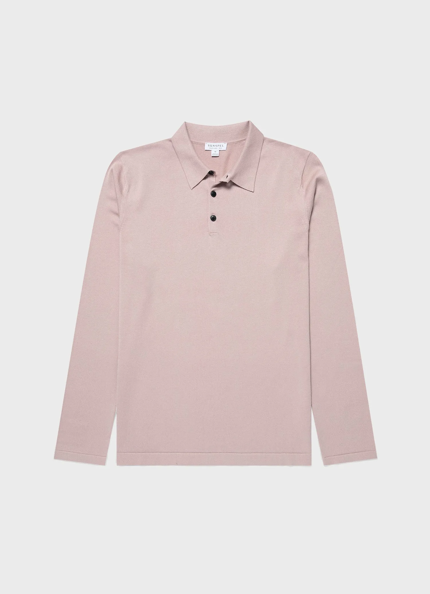 Men's Long Sleeve Sea Island Cotton Polo Shirt in Pale Pink