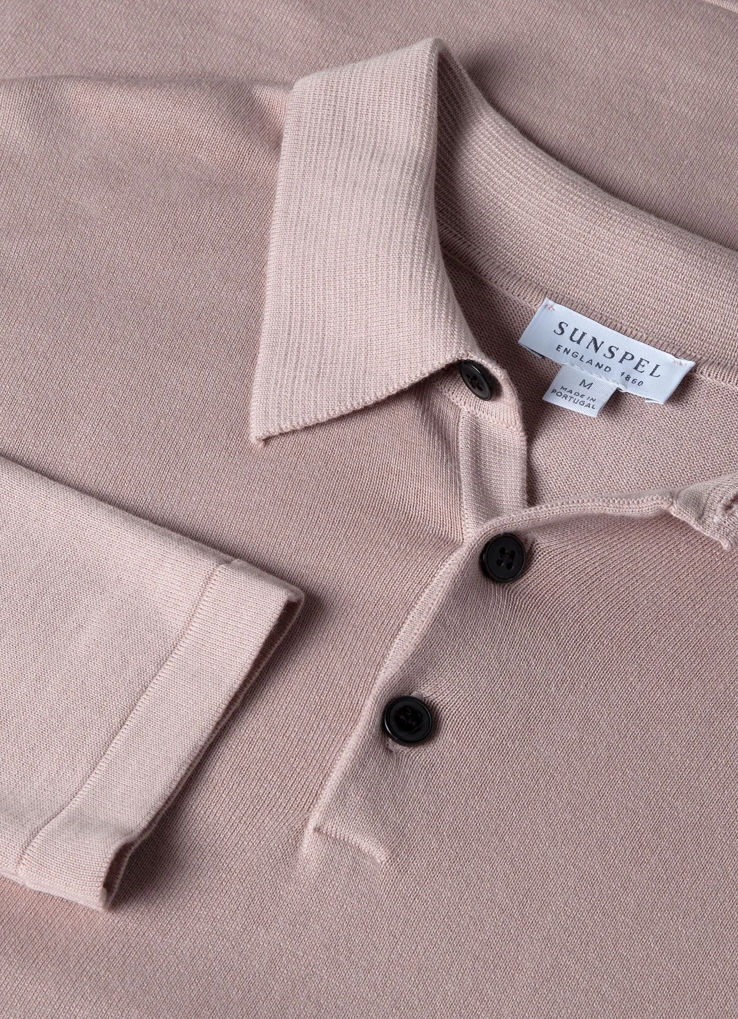 Men's Long Sleeve Sea Island Cotton Polo Shirt in Pale Pink