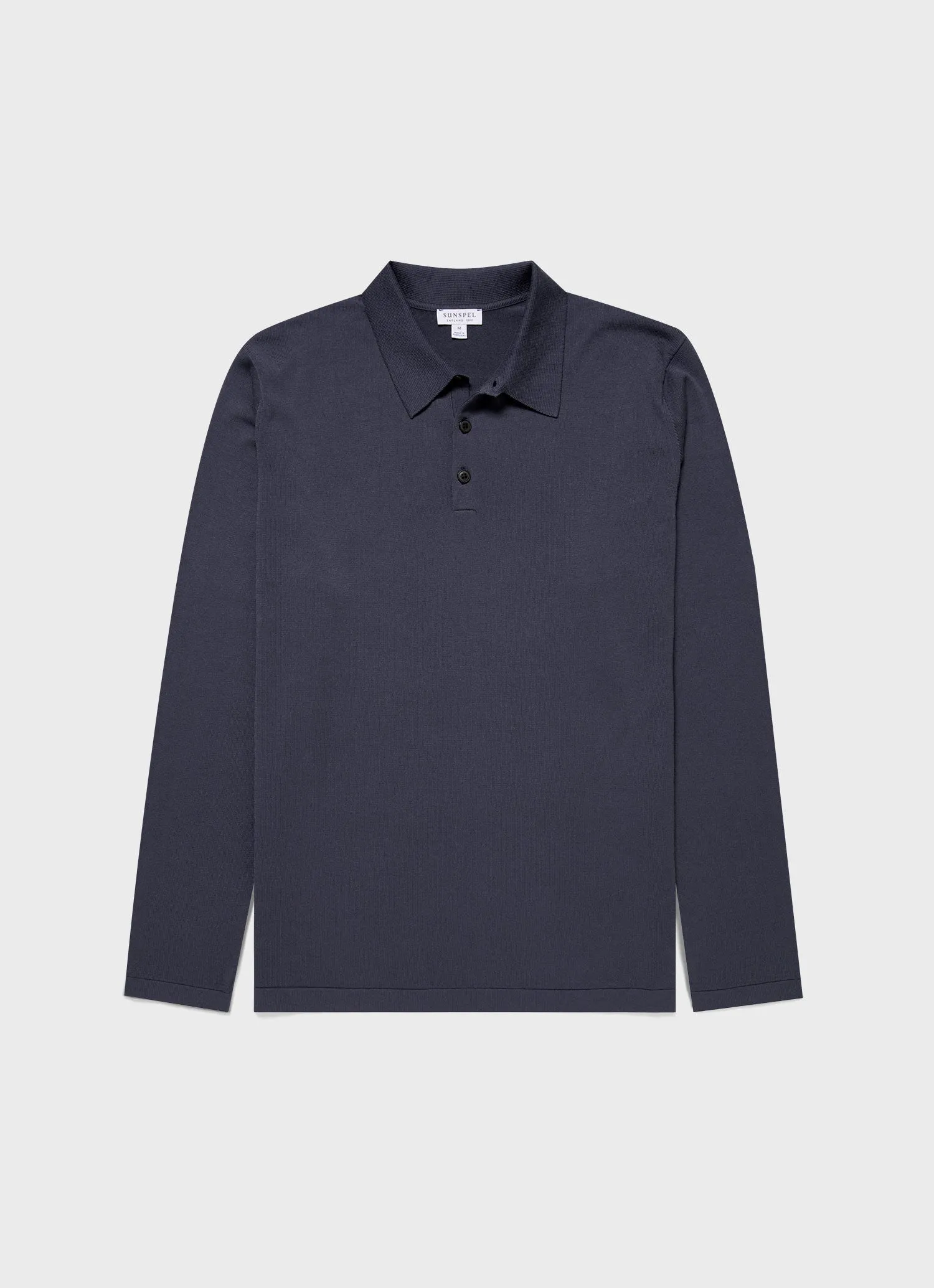 Men's Long Sleeve Sea Island Cotton Polo Shirt in Slate Blue