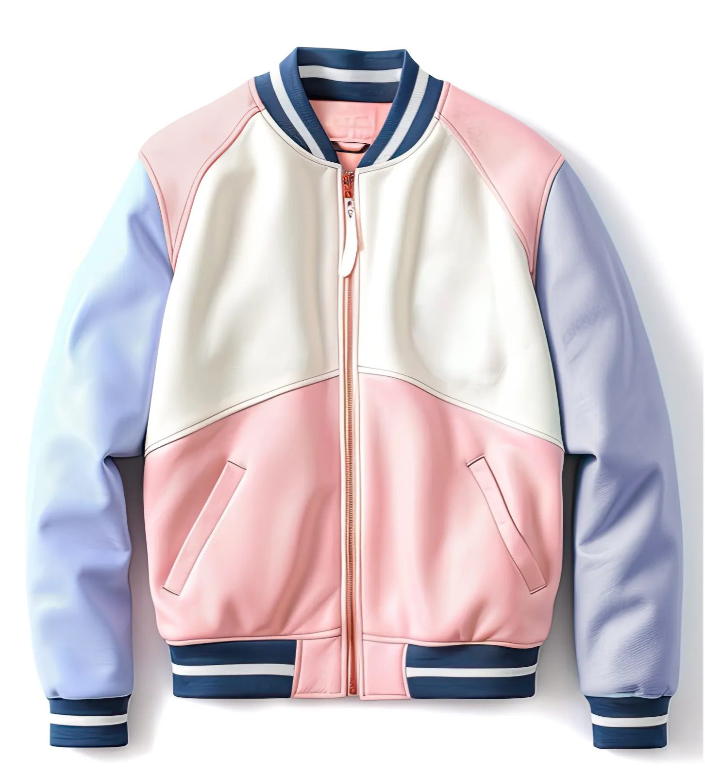 Men's Stylish Pastel Color Varsity Jacket Casual Slim Fit Bomber Leather Jacket