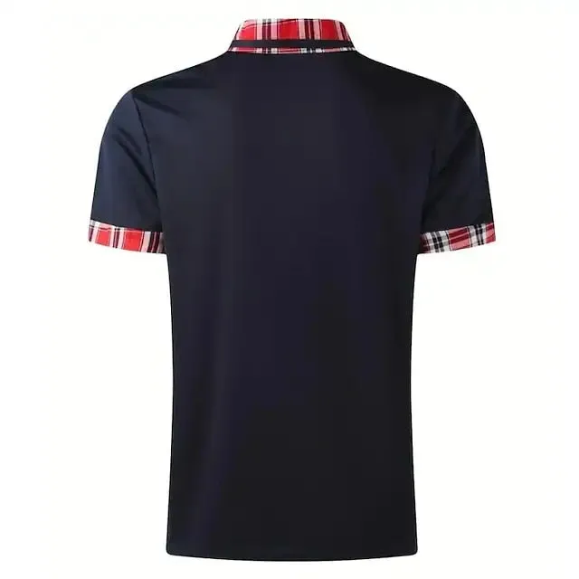 Men's Summer Plaid Patchwork Anti-Wrinkle Short-Sleeve Polo Shirt