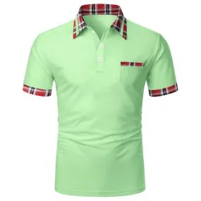 Men's Summer Plaid Patchwork Anti-Wrinkle Short-Sleeve Polo Shirt