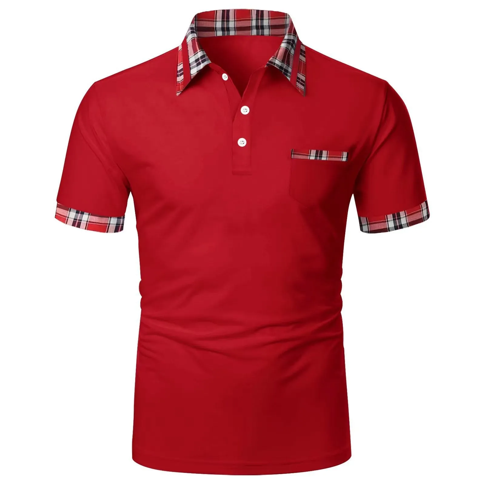 Men's Summer Plaid Patchwork Anti-Wrinkle Short-Sleeve Polo Shirt