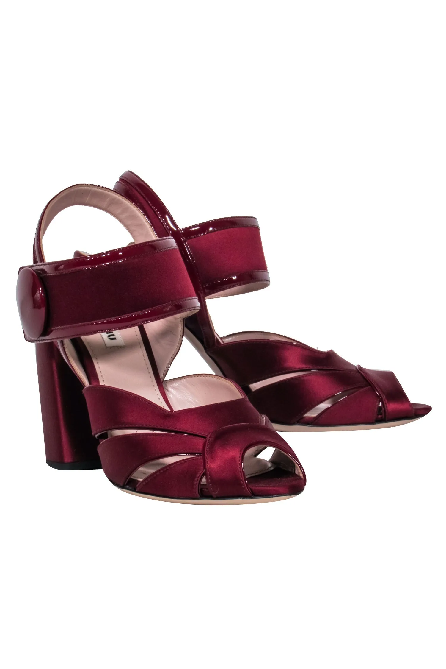 Miu Miu - Maroon Satin Chunky Sandal Heels Sz 7.5