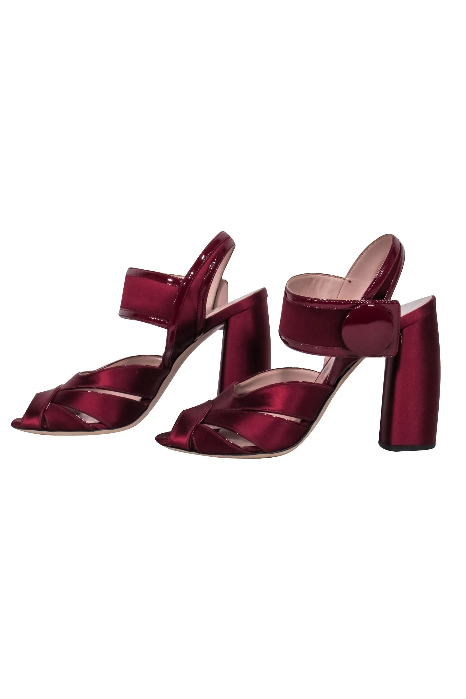 Miu Miu - Maroon Satin Chunky Sandal Heels Sz 7.5