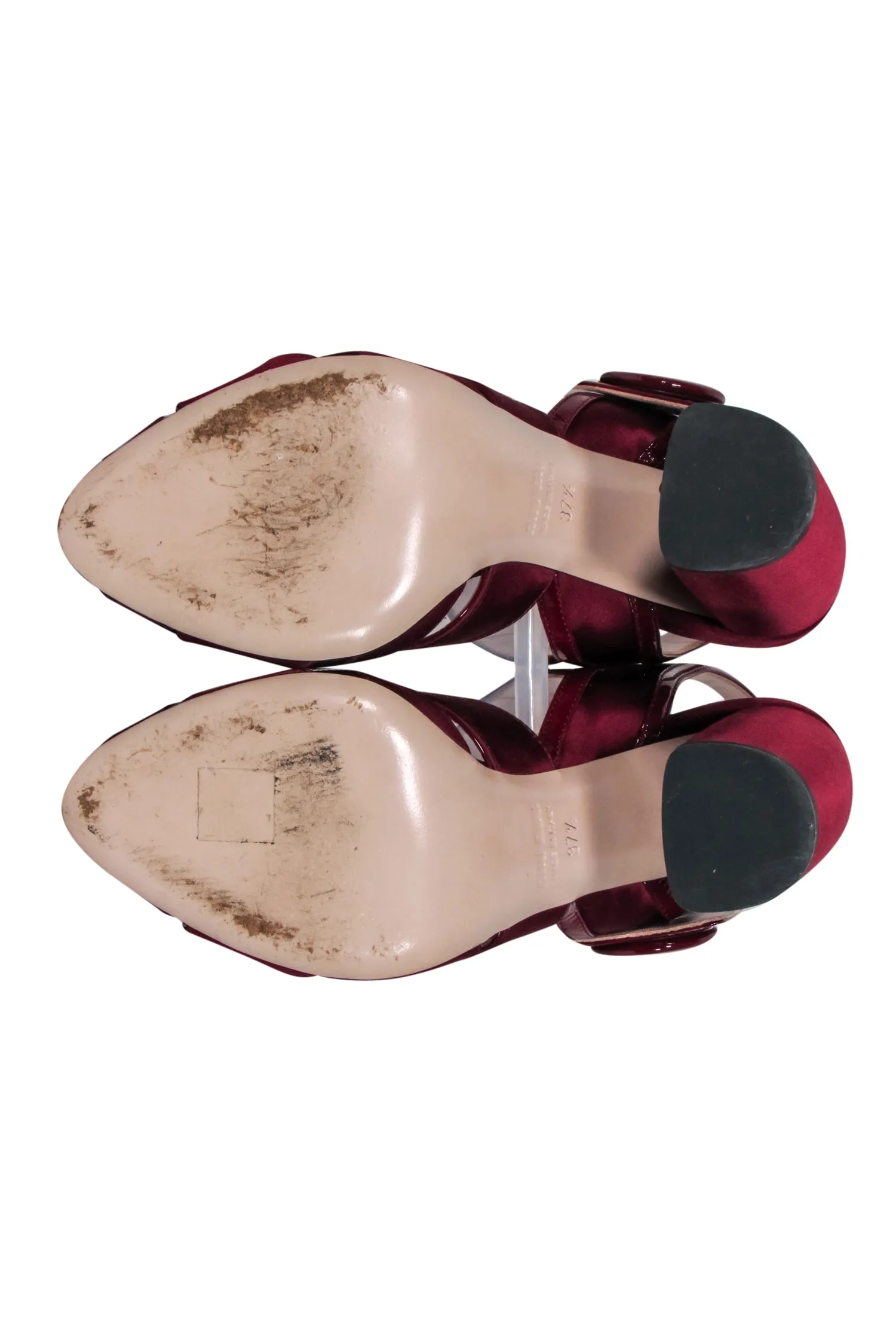 Miu Miu - Maroon Satin Chunky Sandal Heels Sz 7.5