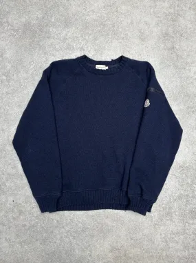 Moncler Navy Wool Knit Jumper Zip Sleeve Pocket