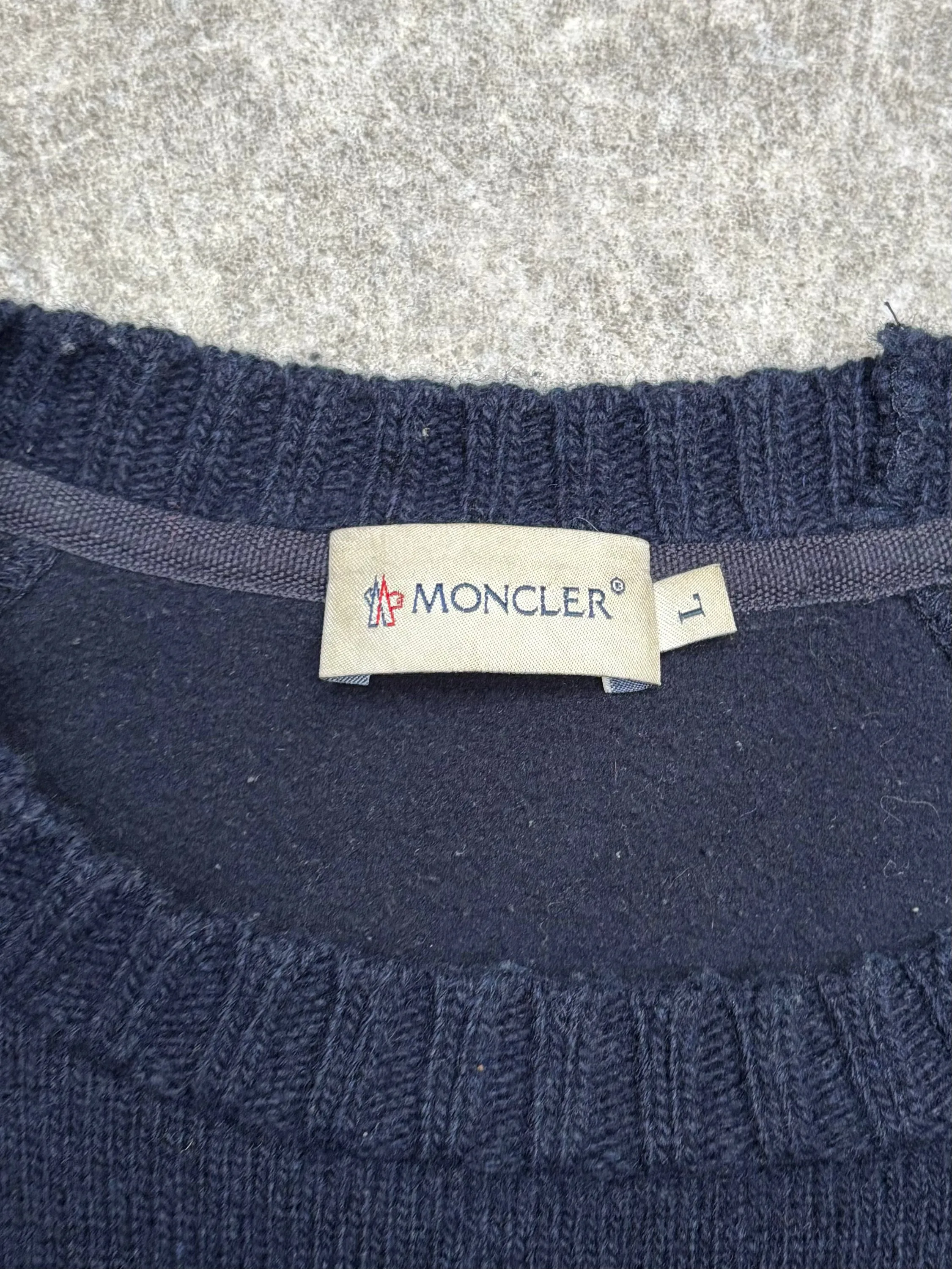 Moncler Navy Wool Knit Jumper Zip Sleeve Pocket