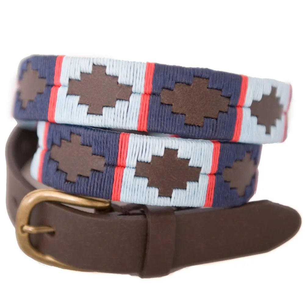 Narrow Belt in Navy Blue/ Pale Blue/ Red