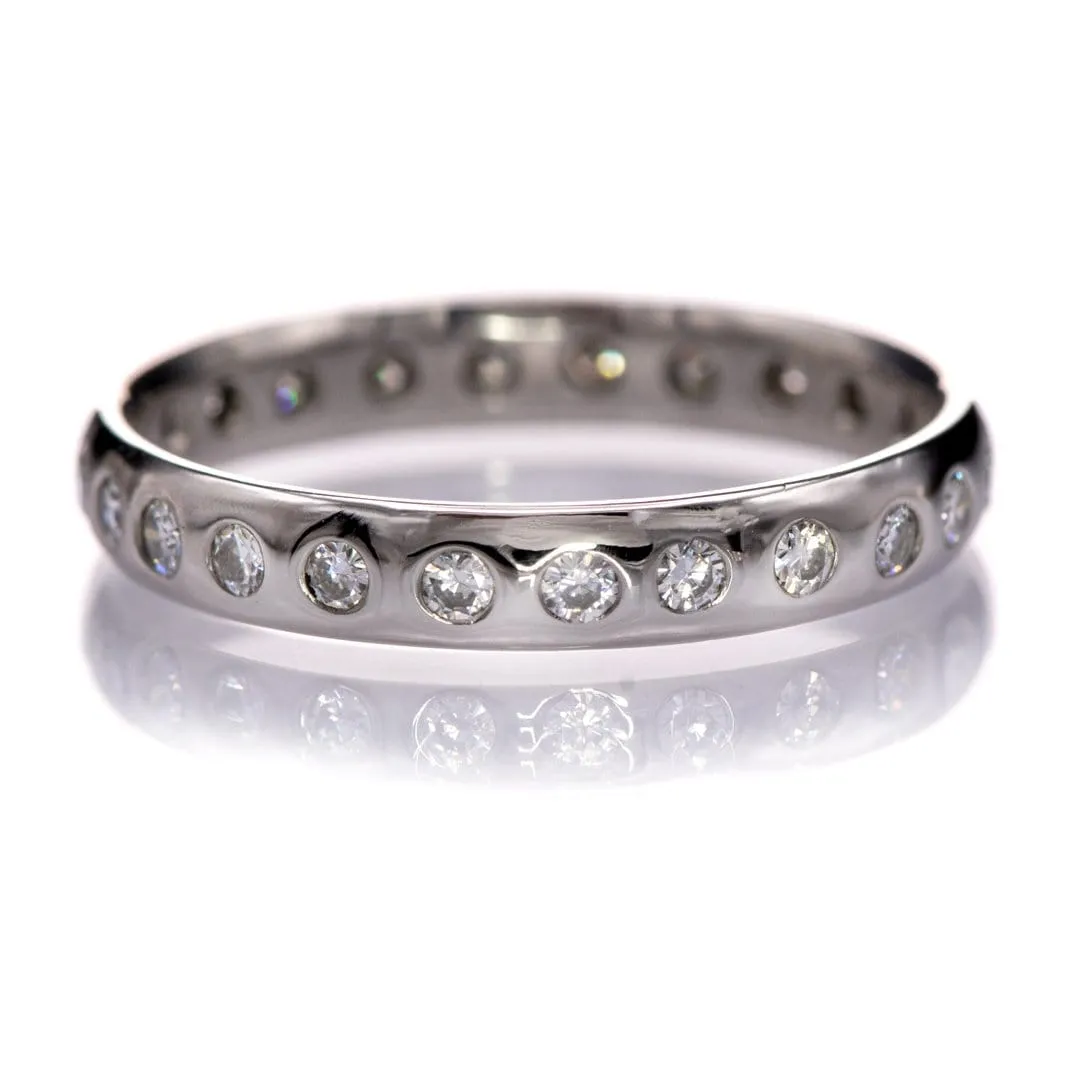 Narrow Moissanite or Diamond Flush Set Eternity Wedding Ring