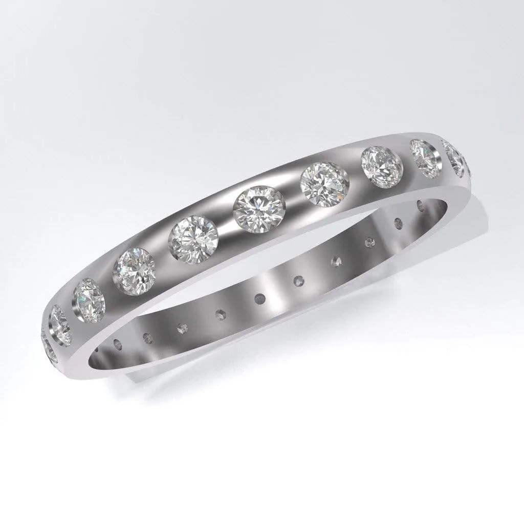 Narrow Moissanite or Diamond Flush Set Eternity Wedding Ring