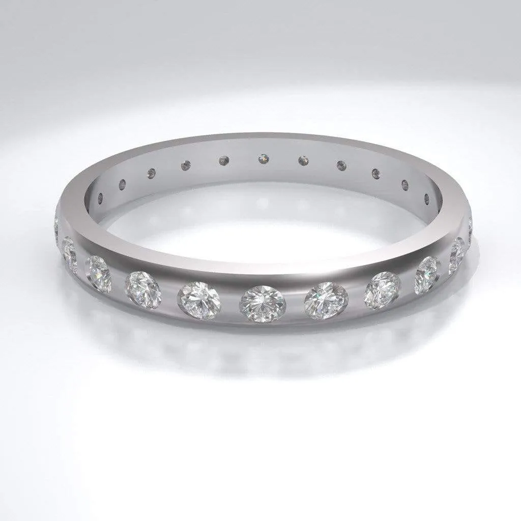 Narrow Moissanite or Diamond Flush Set Eternity Wedding Ring