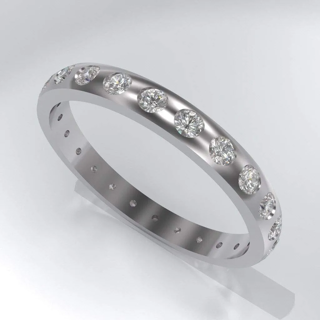 Narrow Moissanite or Diamond Flush Set Eternity Wedding Ring