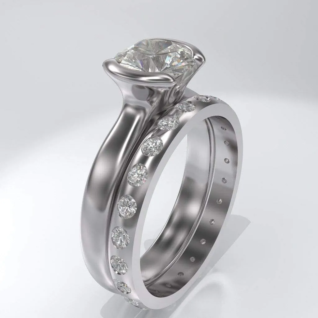 Narrow Moissanite or Diamond Flush Set Eternity Wedding Ring