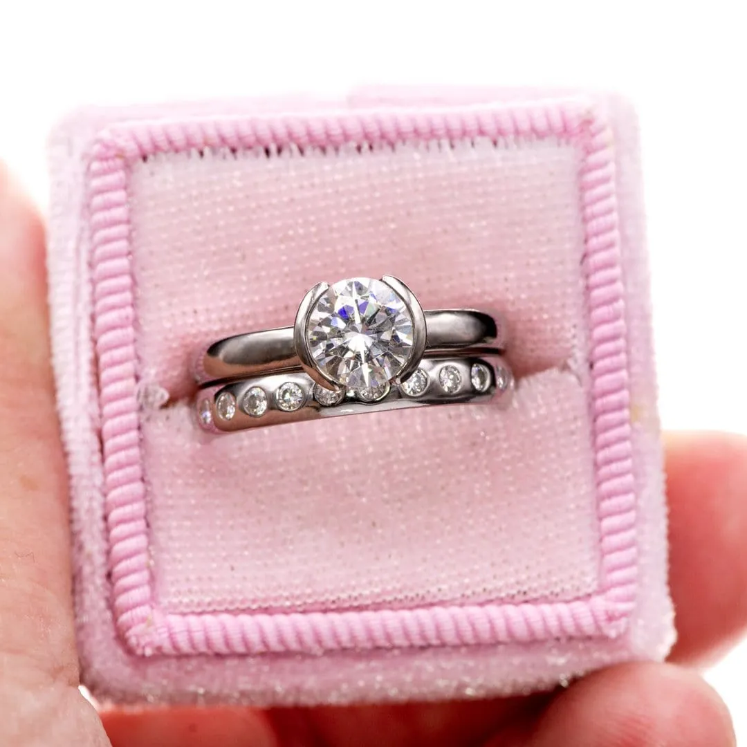 Narrow Moissanite or Diamond Flush Set Eternity Wedding Ring