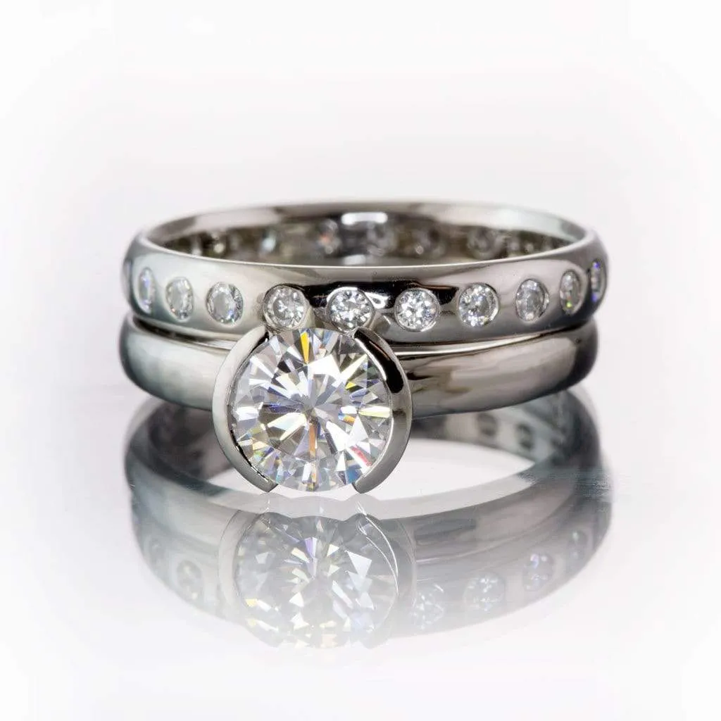 Narrow Moissanite or Diamond Flush Set Eternity Wedding Ring