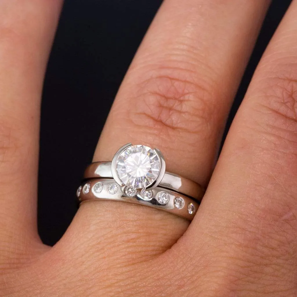 Narrow Moissanite or Diamond Flush Set Eternity Wedding Ring