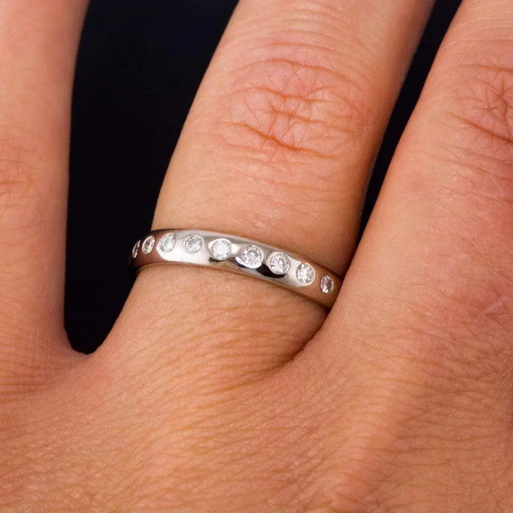 Narrow Moissanite or Diamond Flush Set Eternity Wedding Ring