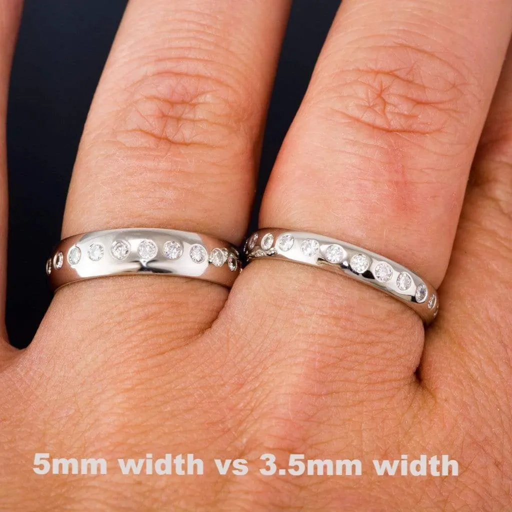 Narrow Moissanite or Diamond Flush Set Eternity Wedding Ring