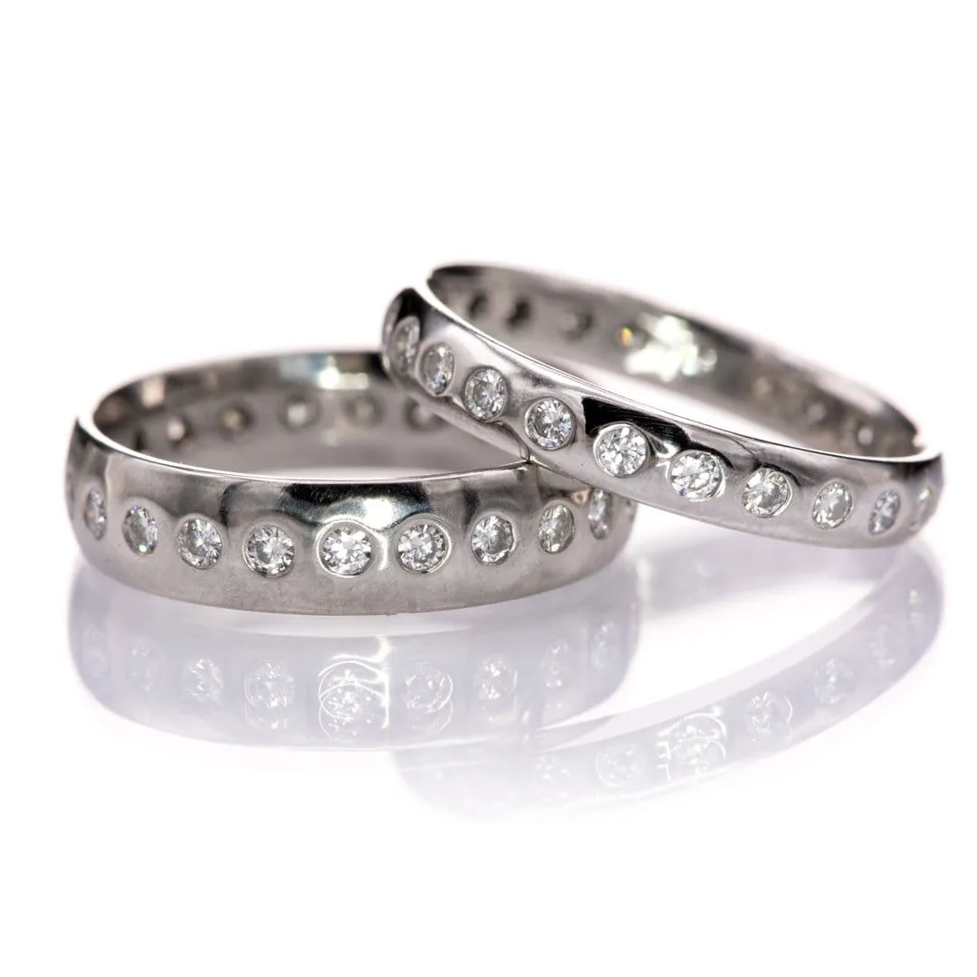 Narrow Moissanite or Diamond Flush Set Eternity Wedding Ring