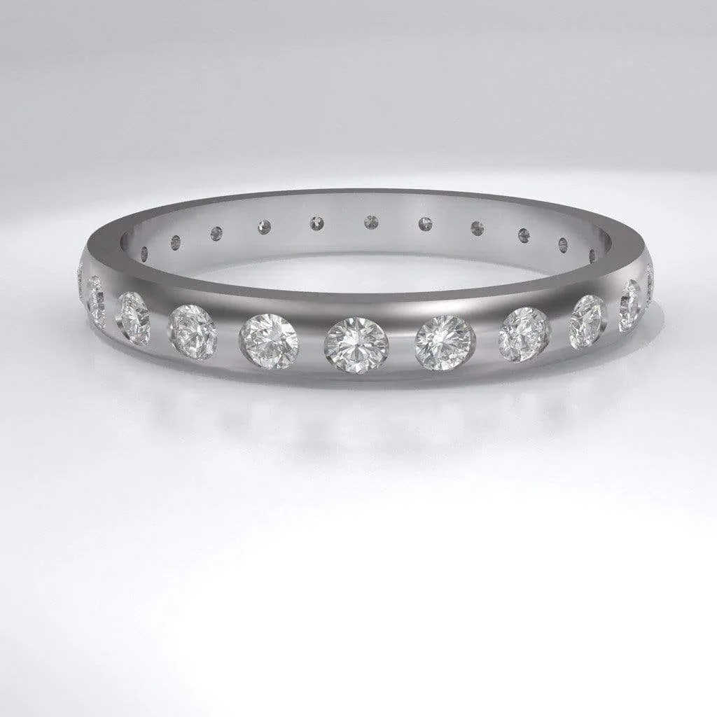 Narrow Moissanite or Diamond Flush Set Eternity Wedding Ring