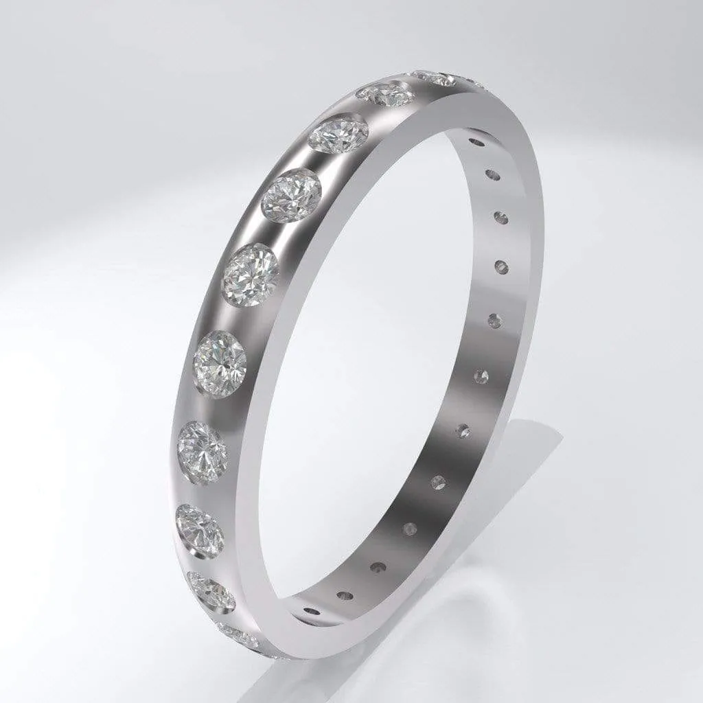 Narrow Moissanite or Diamond Flush Set Eternity Wedding Ring