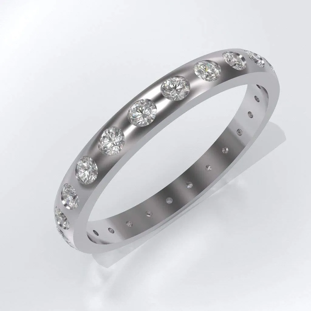 Narrow Moissanite or Diamond Flush Set Eternity Wedding Ring