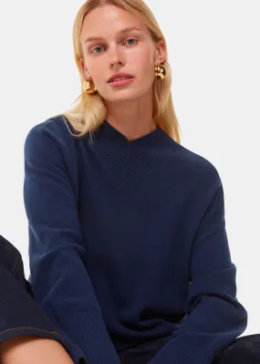 Navy Cashmere V Neck Knit