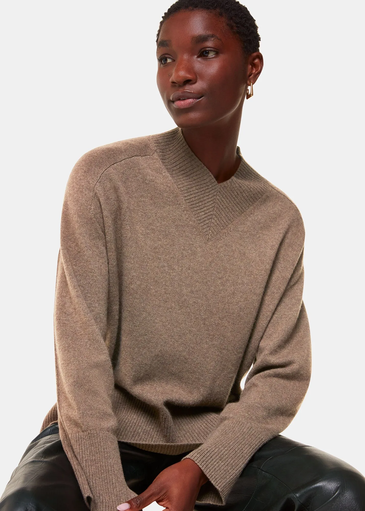 Neutral Cashmere V Neck Knit