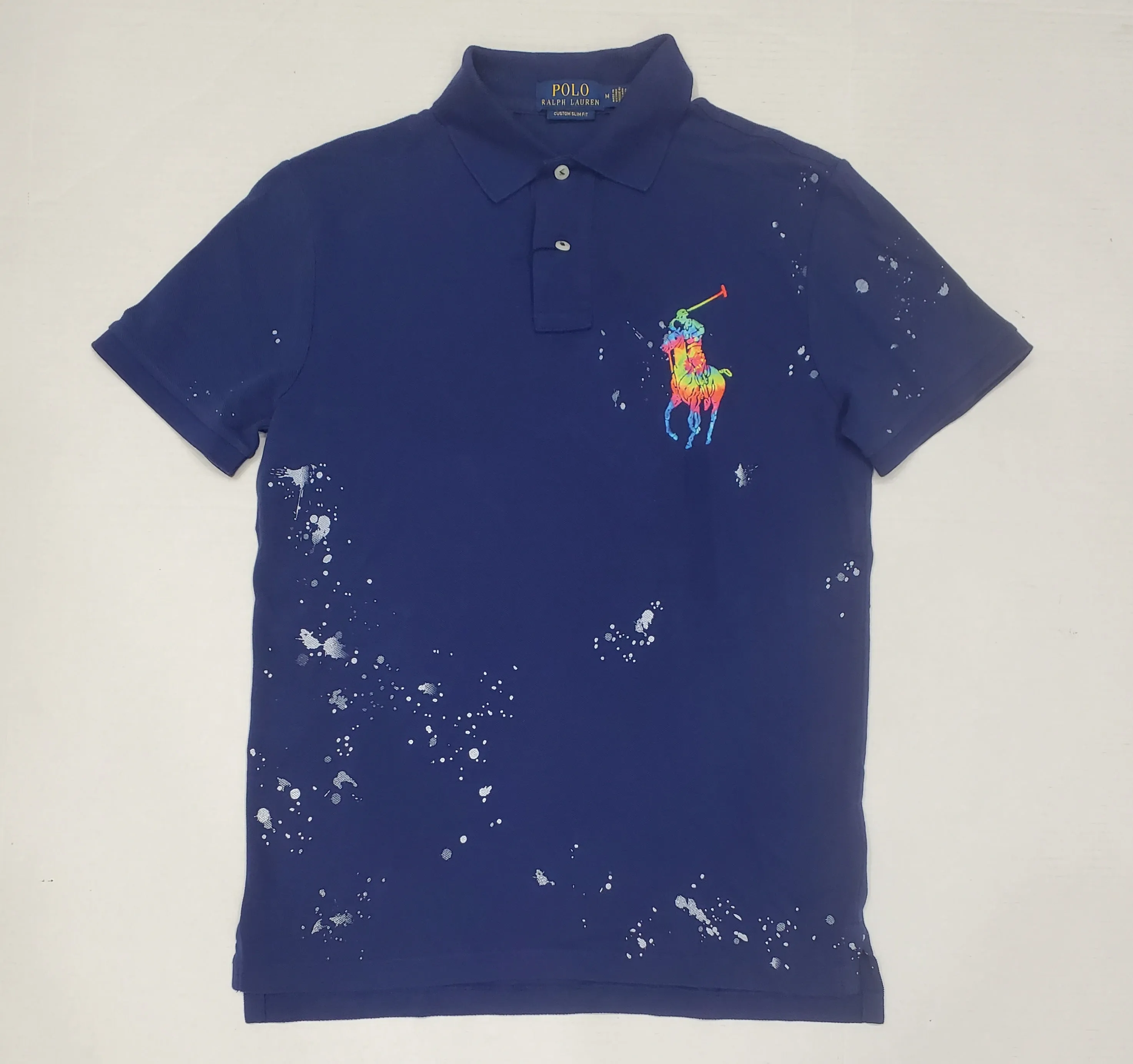 Nwt Polo Ralph Navy Blue Big Pony Splatter Paint Classic Fit Polo