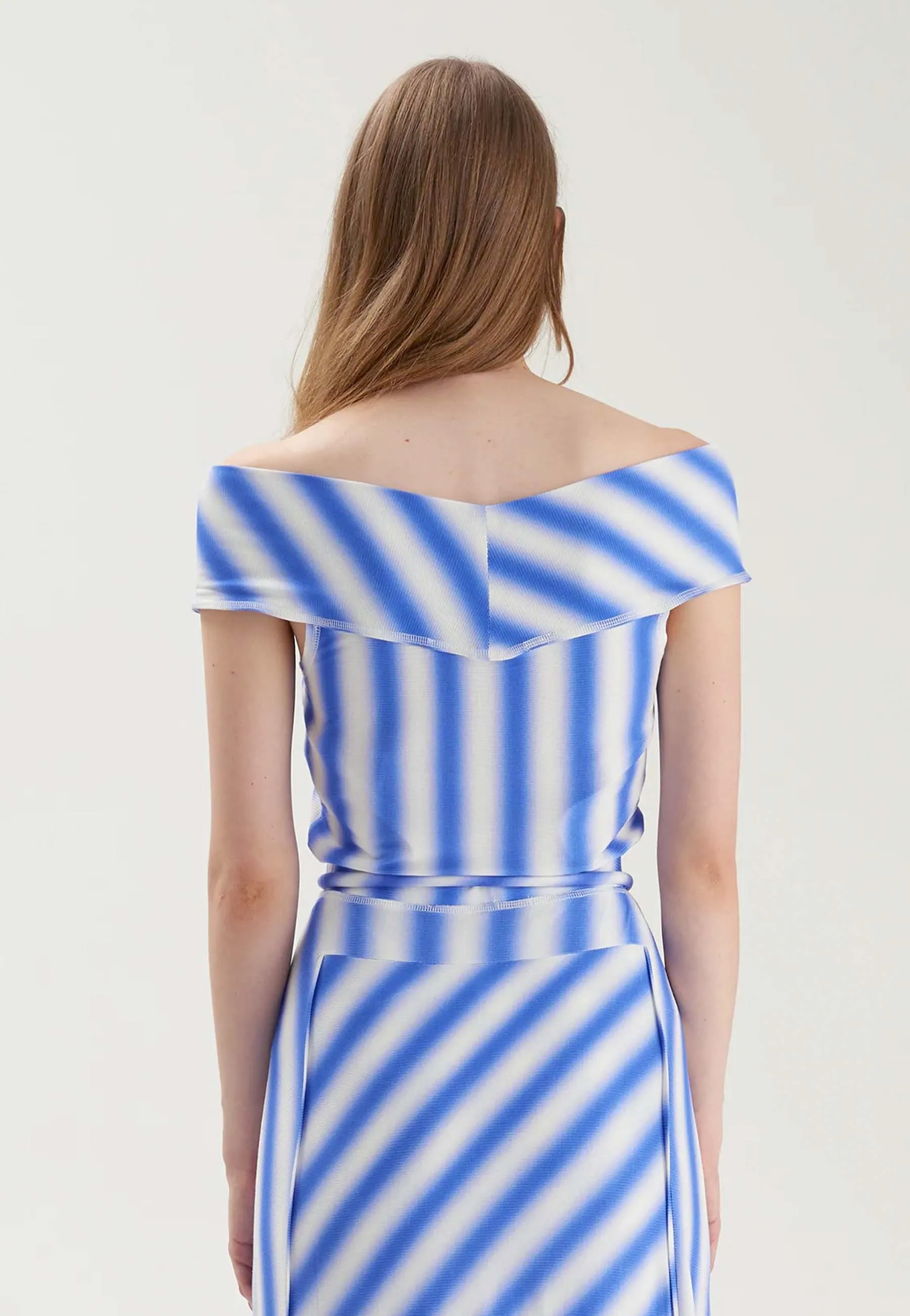 Off-Shoulder T-Shirt - Blue/White Stripe