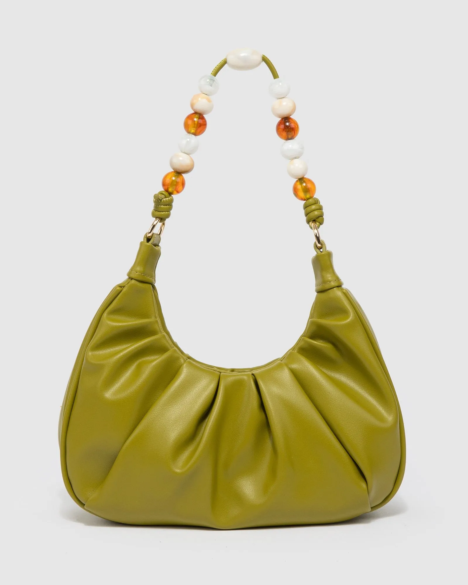 Olive Tess Beaded Handle Shoulder Bag