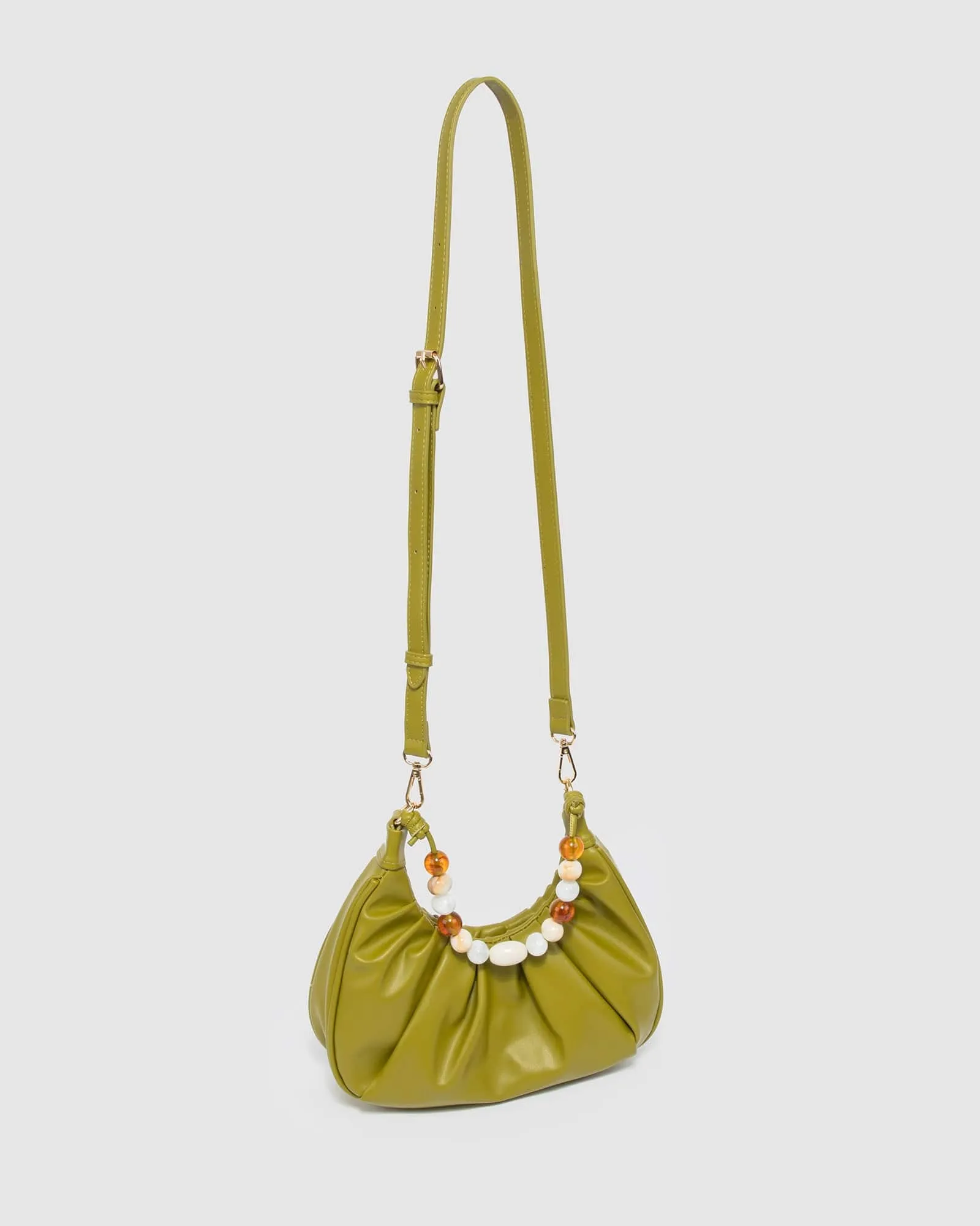 Olive Tess Beaded Handle Shoulder Bag