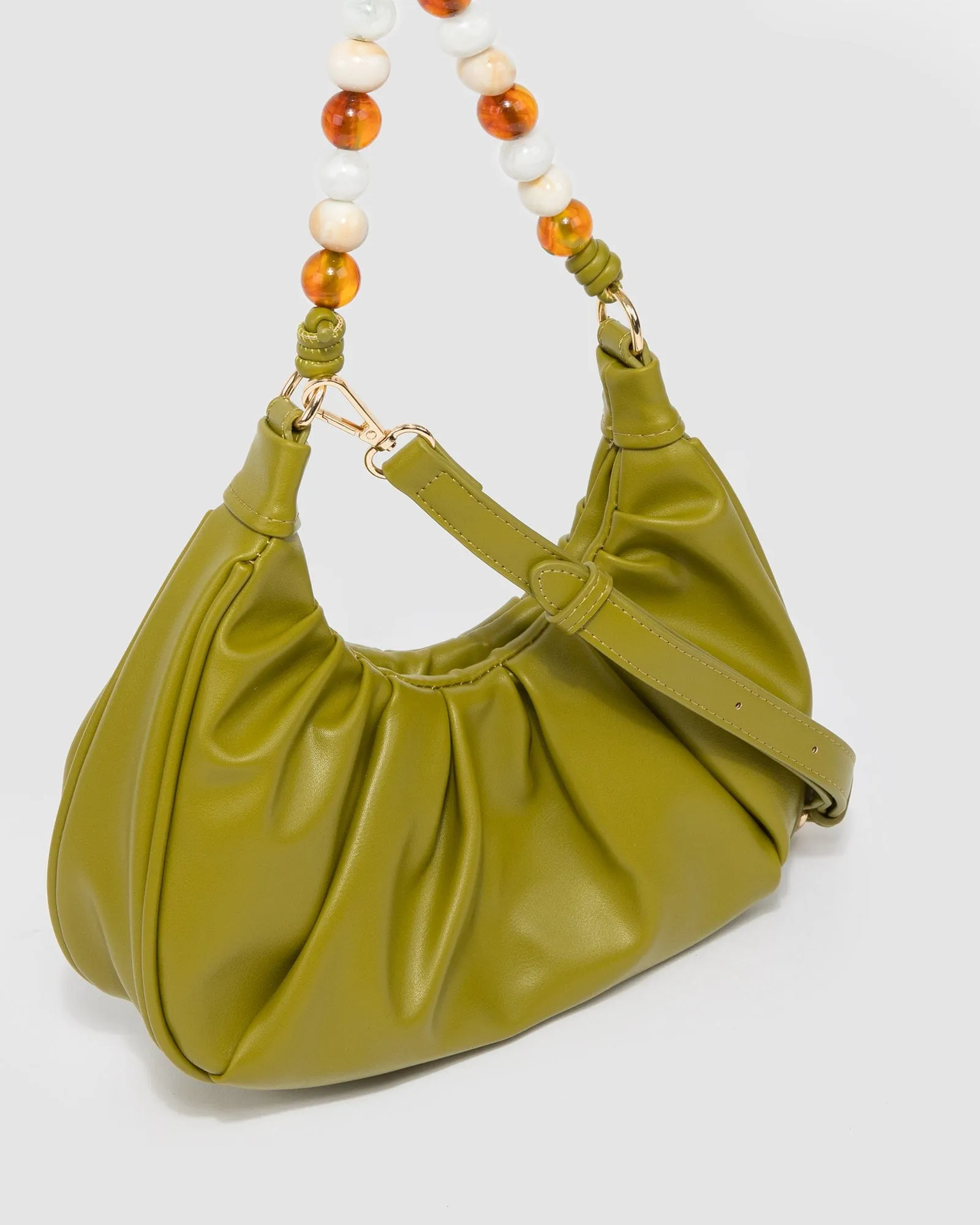 Olive Tess Beaded Handle Shoulder Bag