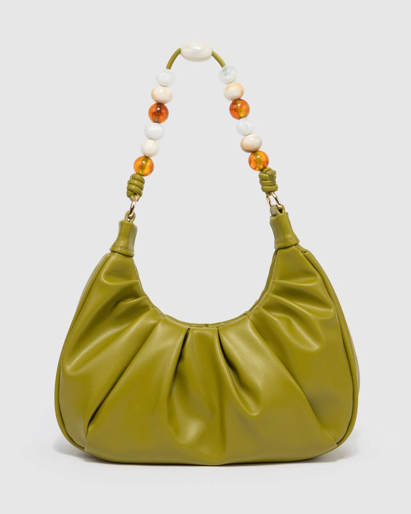 Olive Tess Beaded Handle Shoulder Bag