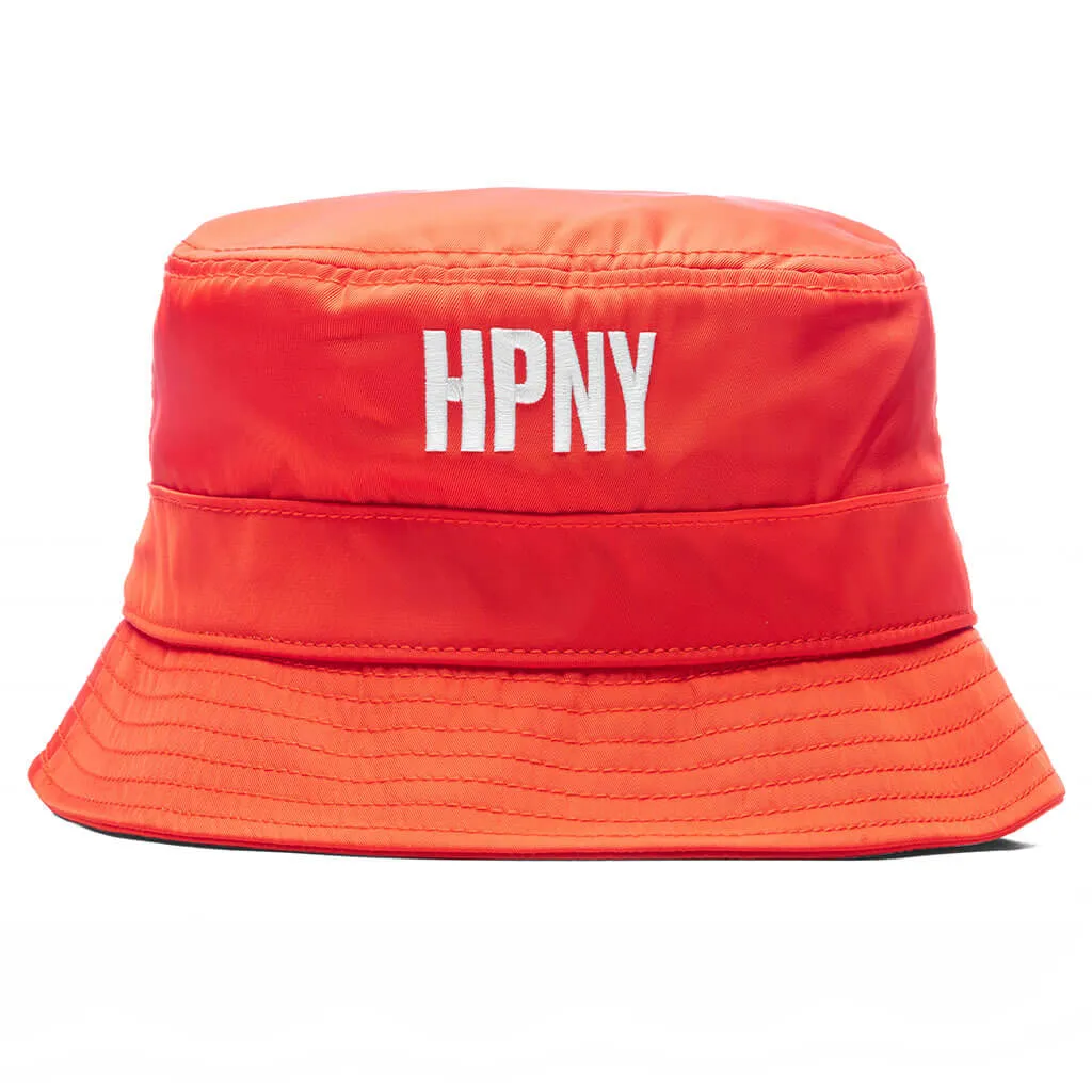 Orange and White Nylon Bucket Hat by HPNY EMB