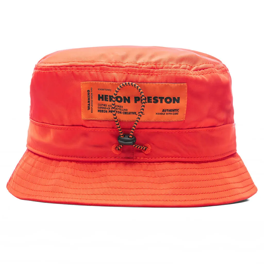 Orange and White Nylon Bucket Hat by HPNY EMB