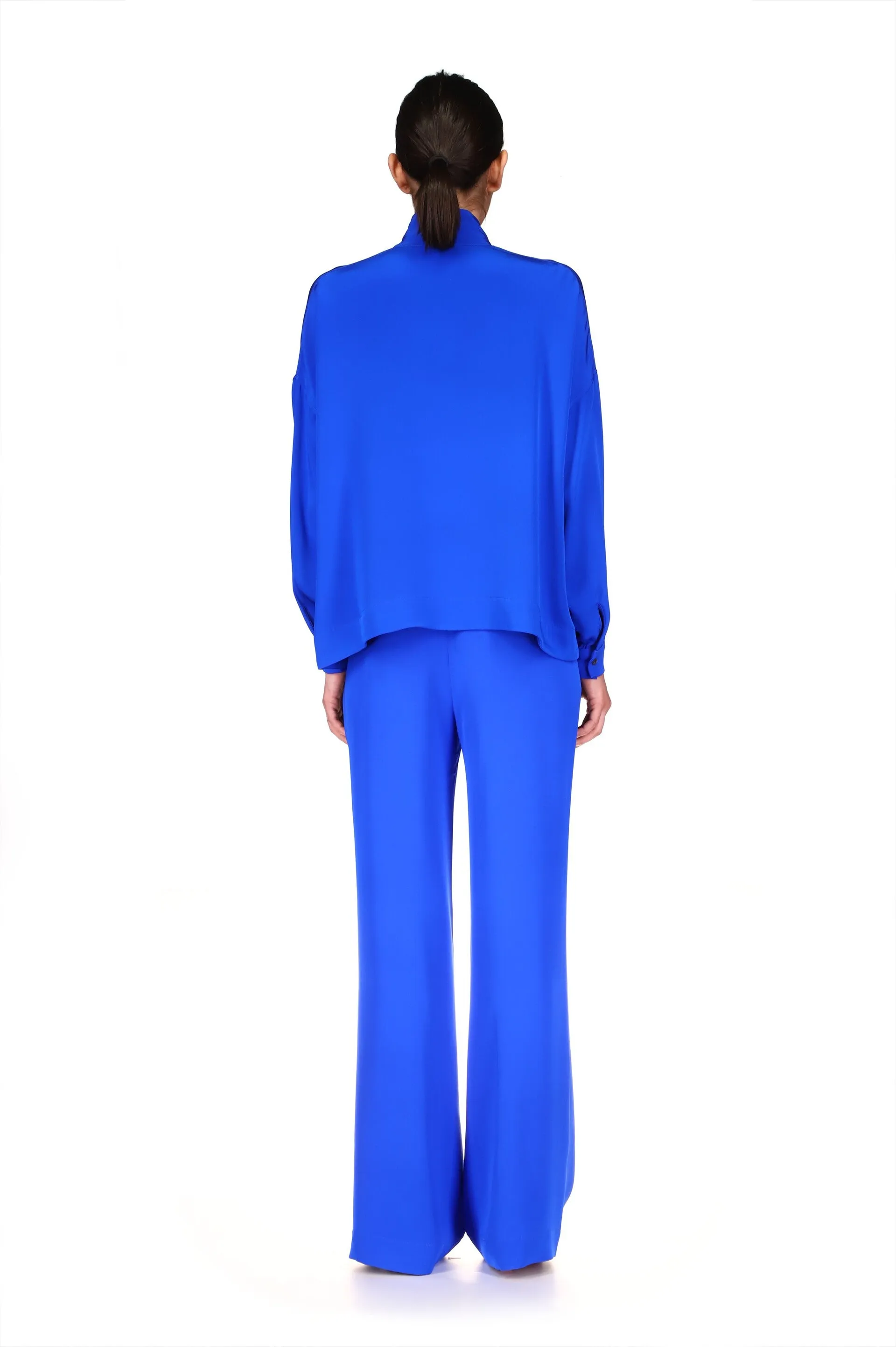 'OVERSATURATED SILKS' BLUE WIDE LEG TROUSERS