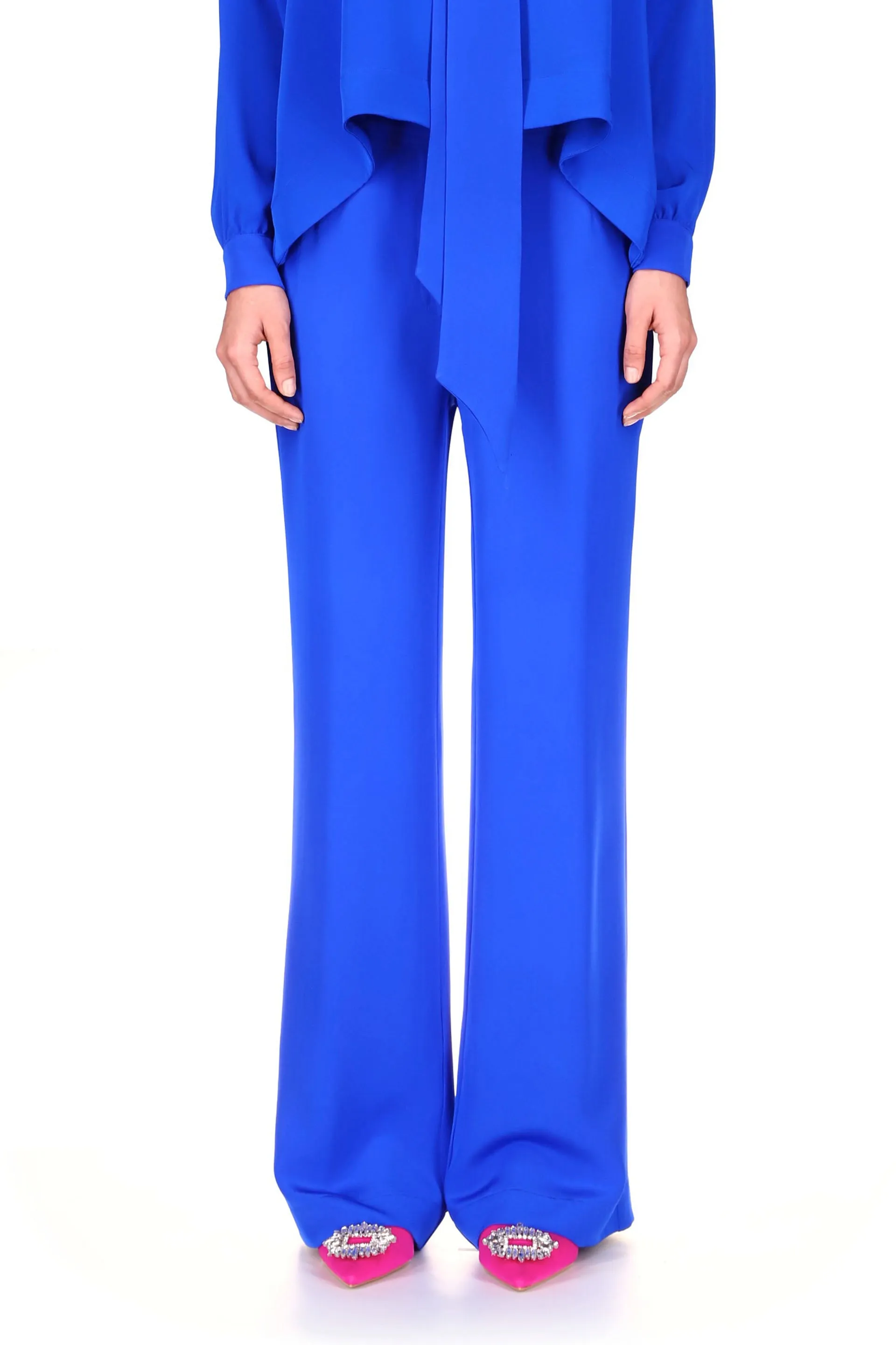 'OVERSATURATED SILKS' BLUE WIDE LEG TROUSERS