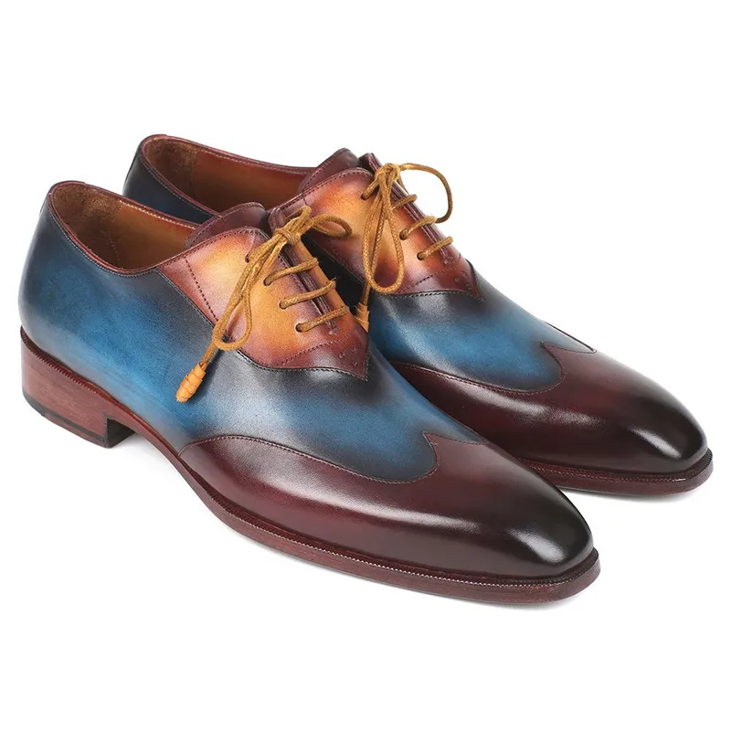 Paul Parkman Wingtip Leather Oxfords in Bordeaux, Blue, and Camel