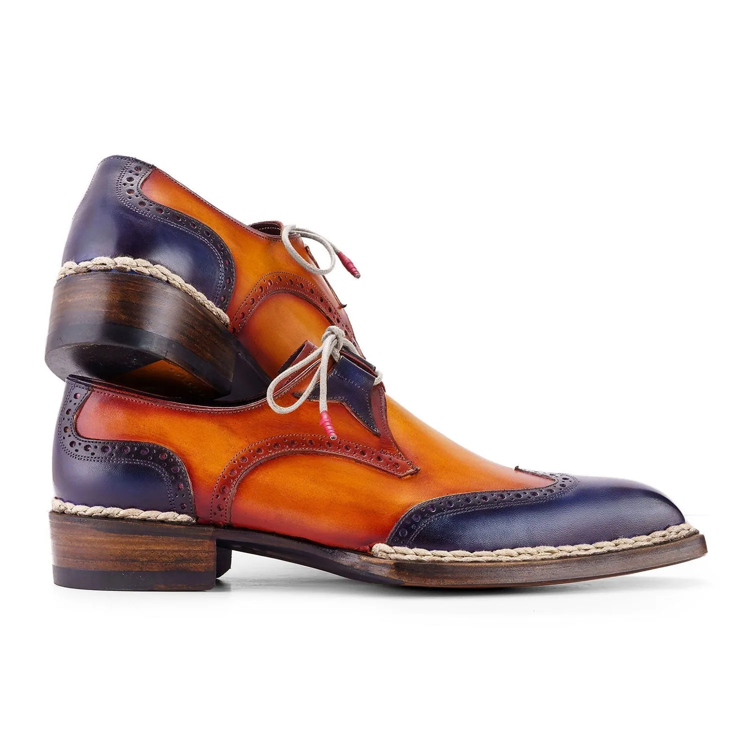 Paul Parkman Men's Shoes Hand-Painted Leather Norwegian Welted Wingtip Oxfords (PM6446)