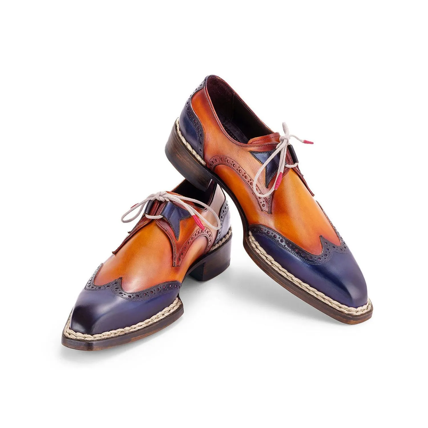 Paul Parkman Men's Shoes Hand-Painted Leather Norwegian Welted Wingtip Oxfords (PM6446)