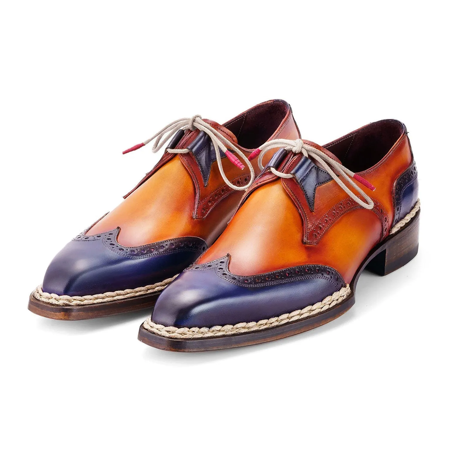 Paul Parkman Men's Shoes Hand-Painted Leather Norwegian Welted Wingtip Oxfords (PM6446)