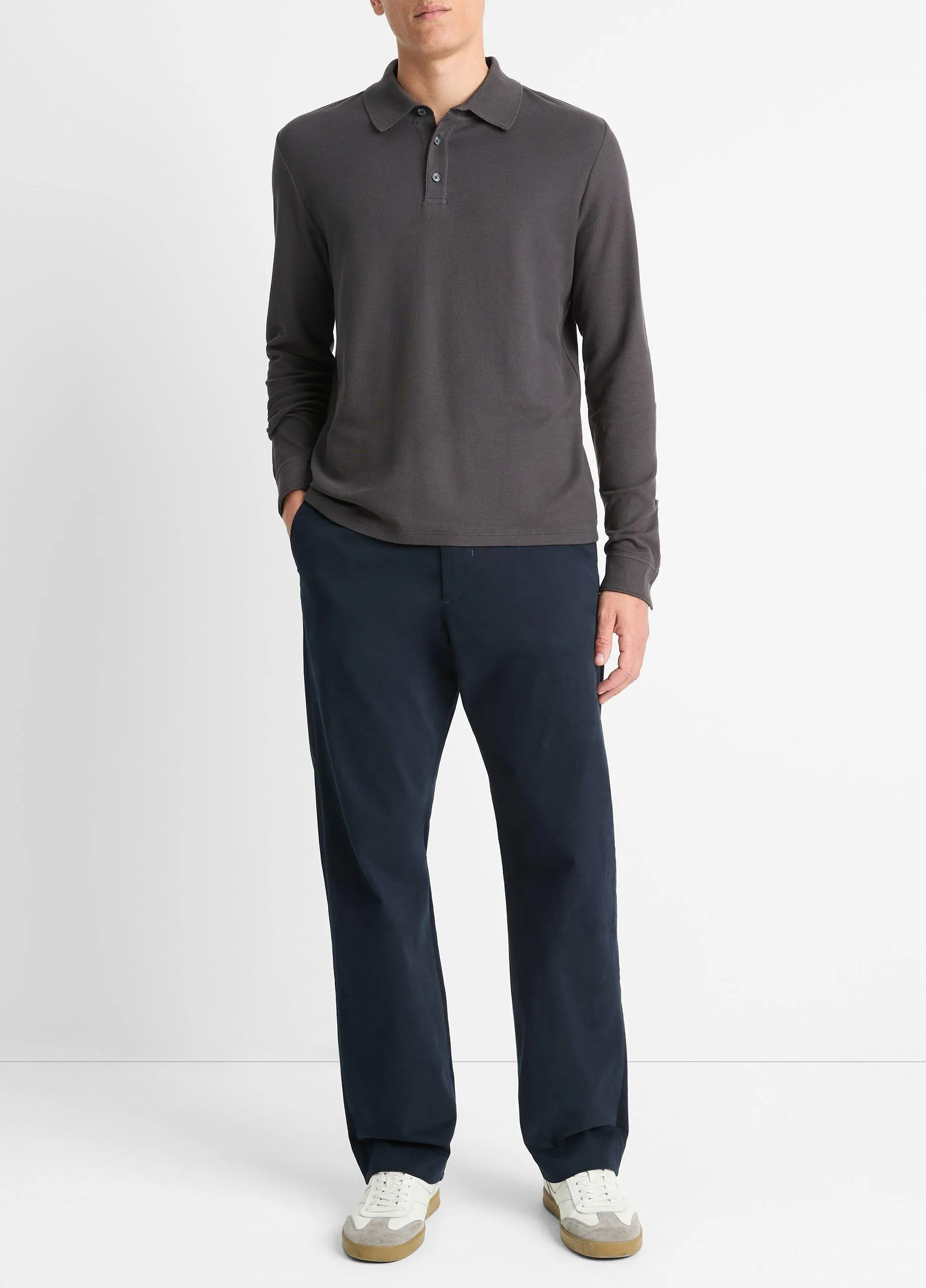 Pima Cotton Piqué Long-Sleeve Polo Shirt