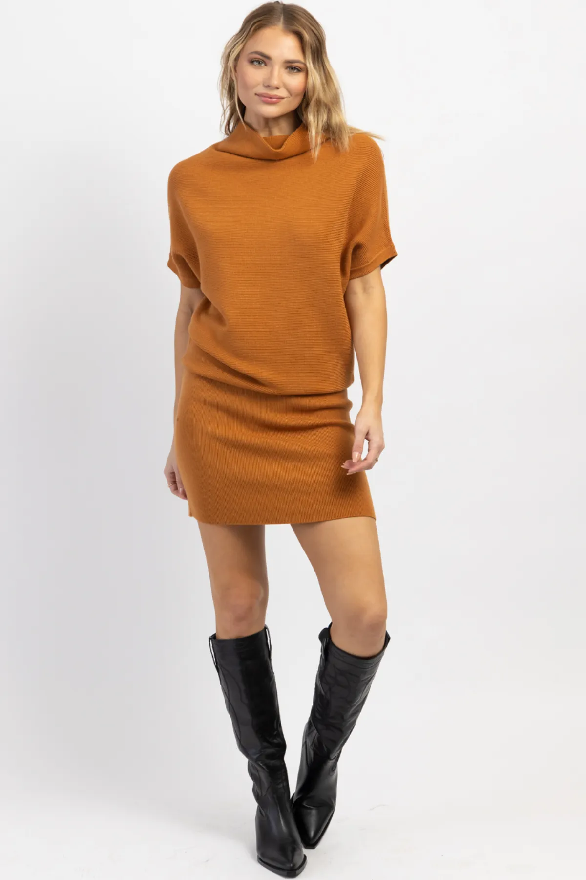 PIPPA CAMEL SLOUCH SHOULDER MINI DRESS